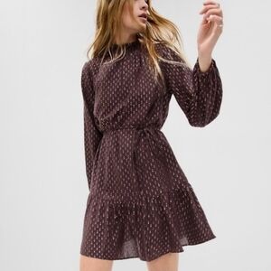 GAP Dark Brown Patterned Long Sleeve Dress